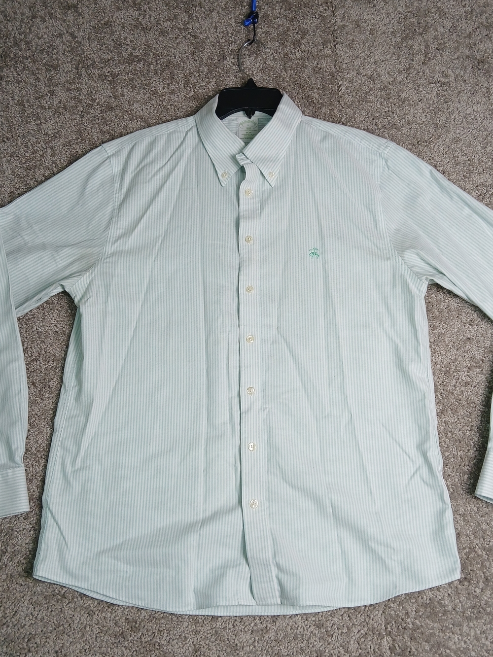Brooks Brothers Shirt Button-Down Longsleeve Green Striped for Men Large Slim